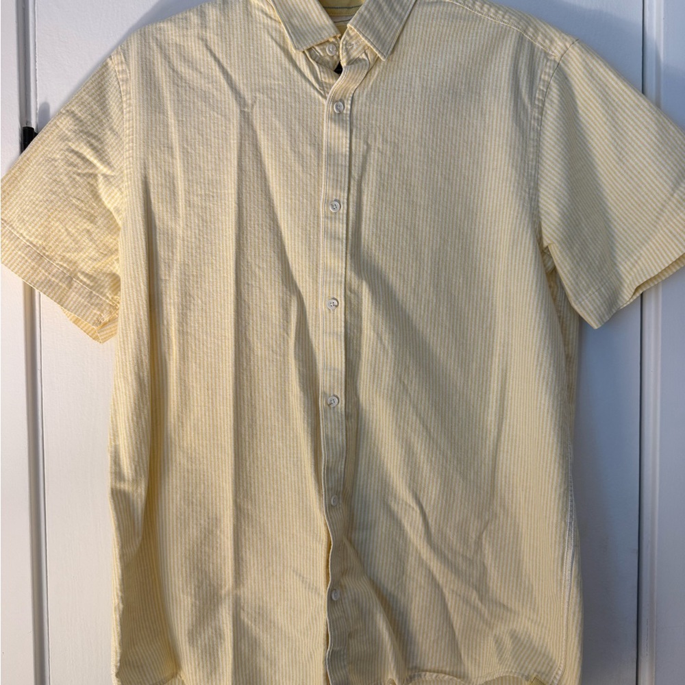 Zara Men's Light Yellow Striped Shirt